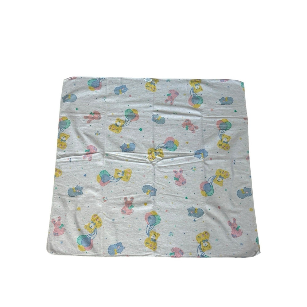 Vtg Riegel Baby Receiving Blanket Cotton Kitty Cat Bear Bunny Balloon Pastel 90s